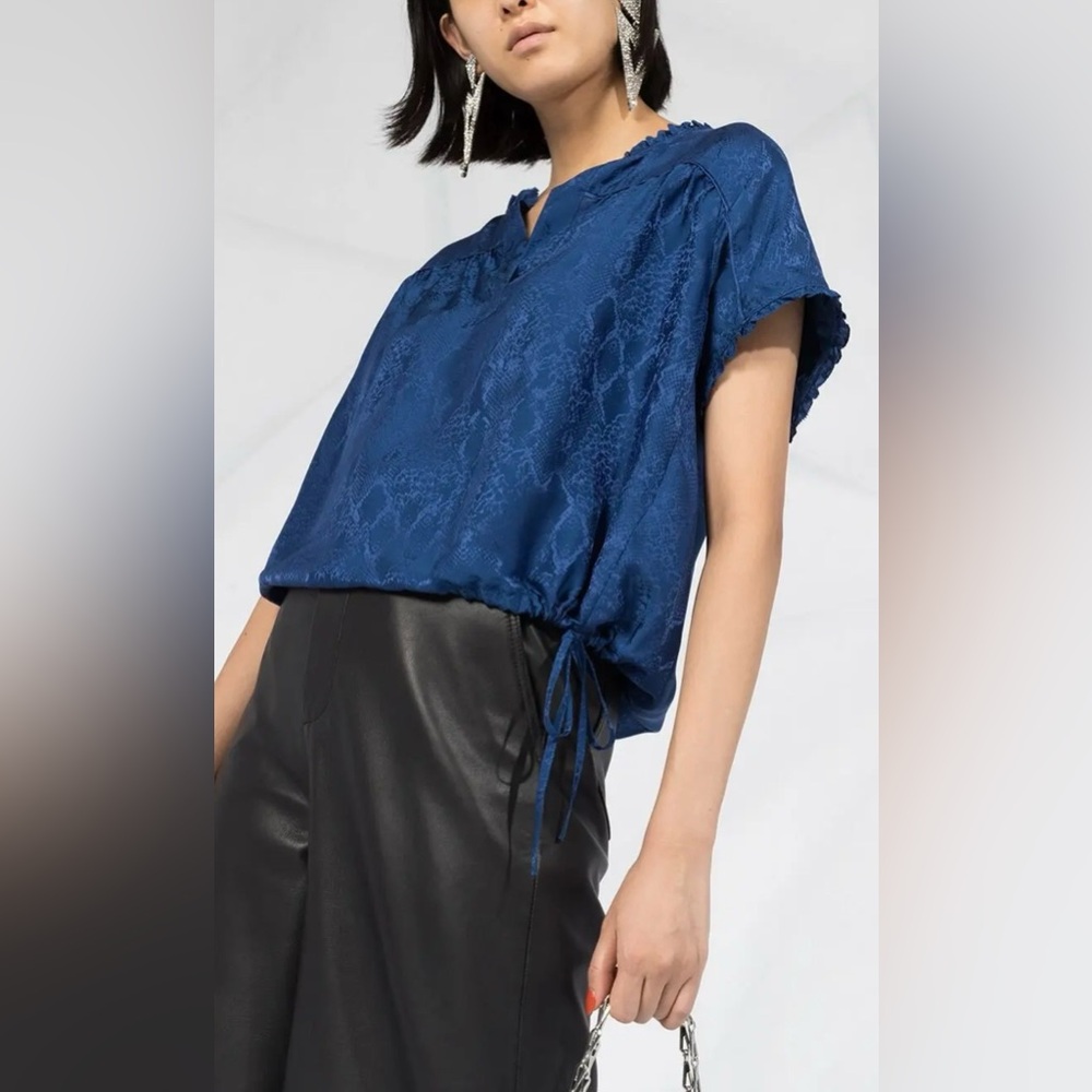 ZADIG & VOLTAIRE Royal Blue Python Print Tie Hem Silk Blend Top Blue Medium